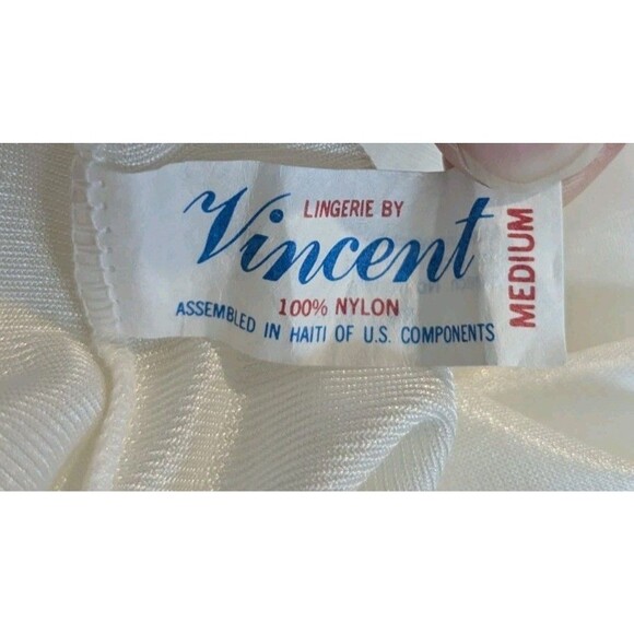 Vintage White Nylon Tricot Half Slip Side Slits S/ M W22-28 80s Embroidered - Picture 5 of 7